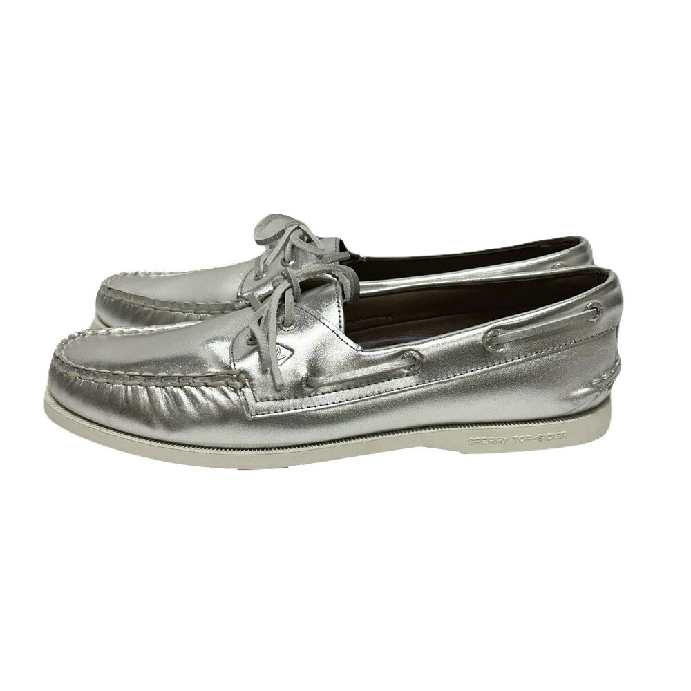 NEW Sperry Womens Size 10.5 Silver Leather Authentic Original Two-Eye Boat Shoe - Picture 5 of 9